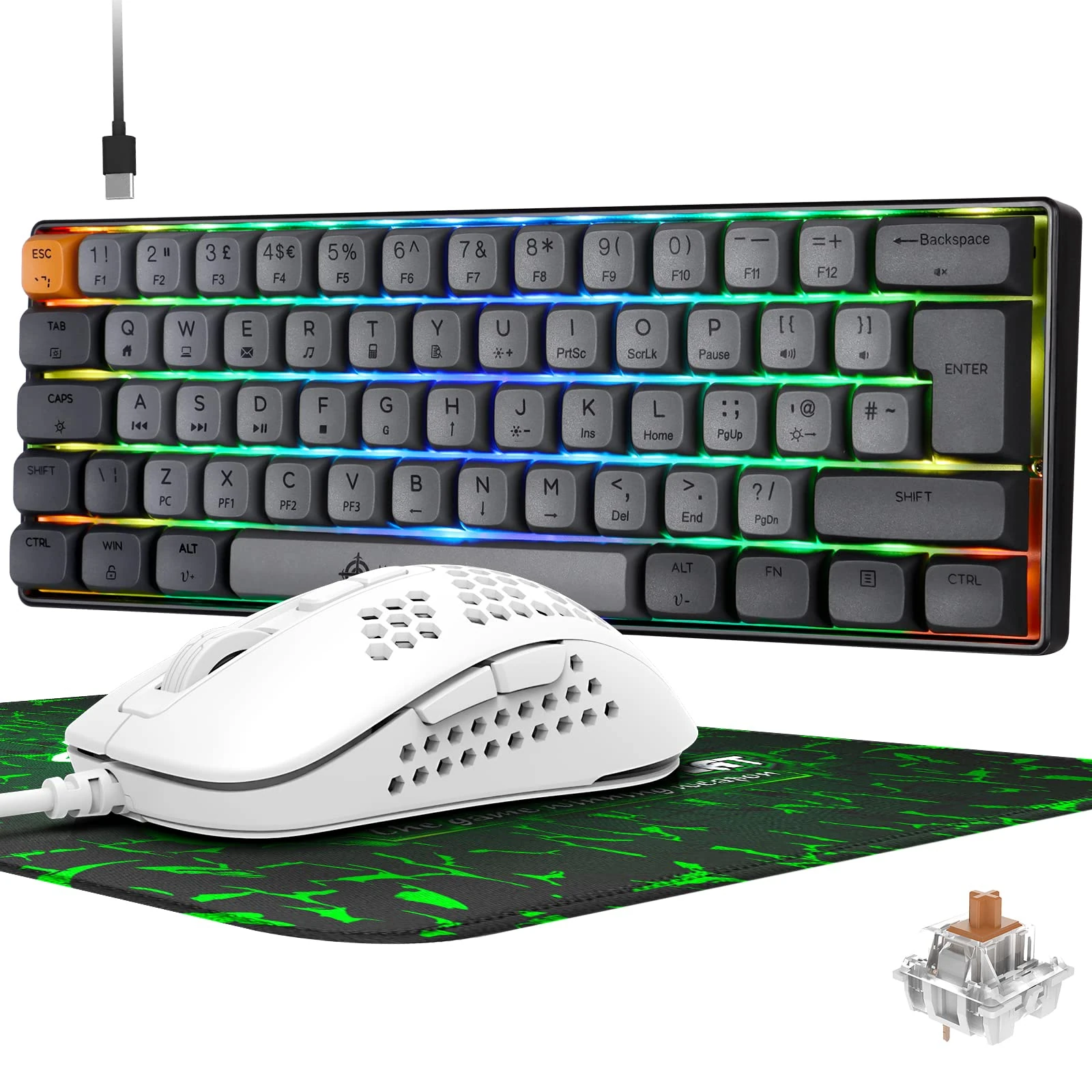 ZIYOU LANG MK21 Gaming keyboard and mouse sets with Mouse pad, UK Layout Wired LED RGB Backlight Mechanical keyboard, Honeycomb Shell Mouse, Ergonomic PC Keyboard and Mouse Set for Xbox, PS4, Laptop