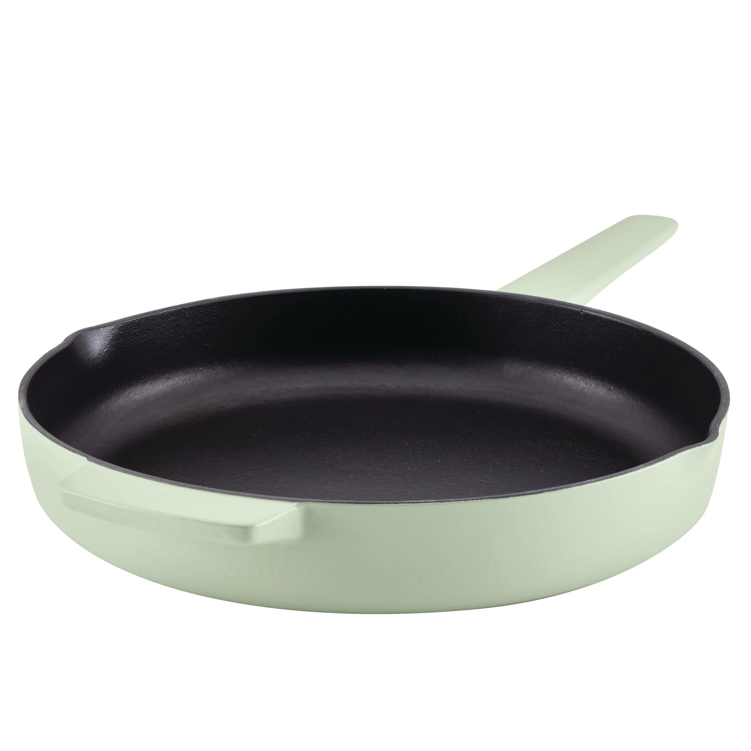 KitchenAid Enameled Cast Iron Frying Pan/Skillet with Helper Handle and Pour Spouts, 12 Inch, Pistachio