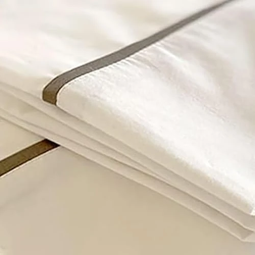 Toesty Semi-Fitted Flat Top Sheet Set | Organic Cotton No-Tuck Easy Bed Making | RV Camper Van Sheets (Queen, White/Charcoal Trim)