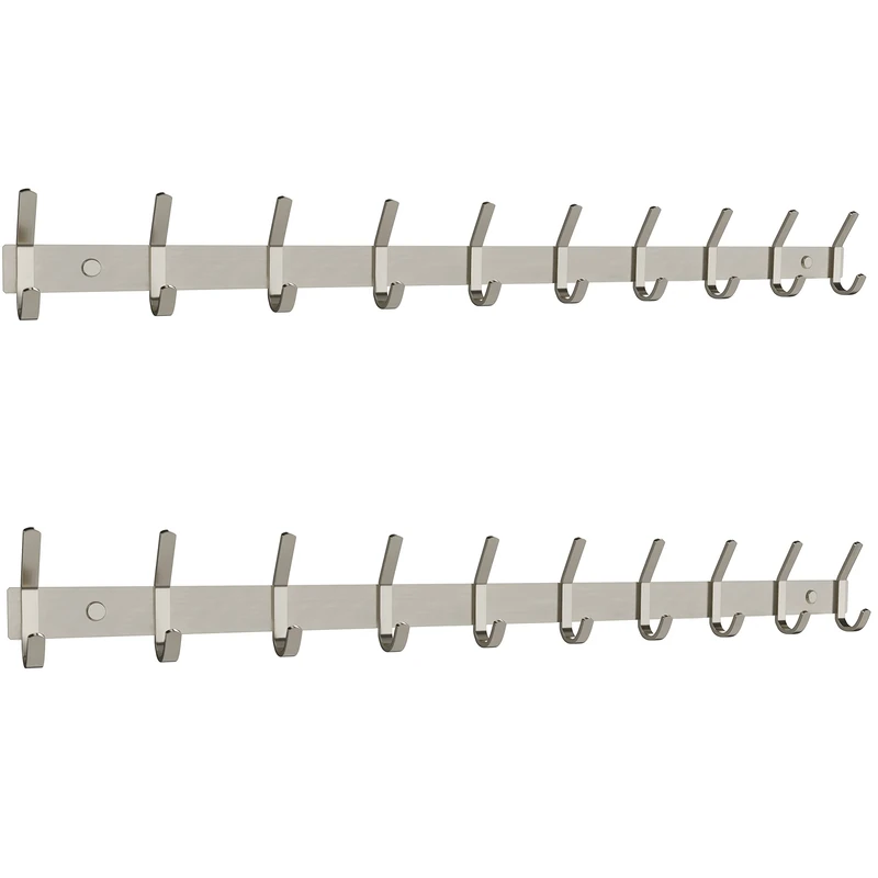 SAYONEYES Brushed Nickel Coat Rack Wall Mount with 10 Double Hooks for Hanging – 30 Inch Heavy Duty SUS304 Stainless Steel Rustic Coat Hooks – Clothes, Purse, Towel Wall Hooks – 2 Pack
