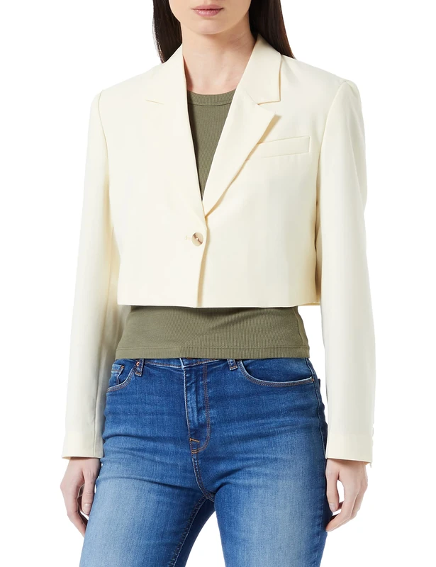 Jack & Jones Women's Jxmary Cropped Blazer Sn, Seedpearl, 18