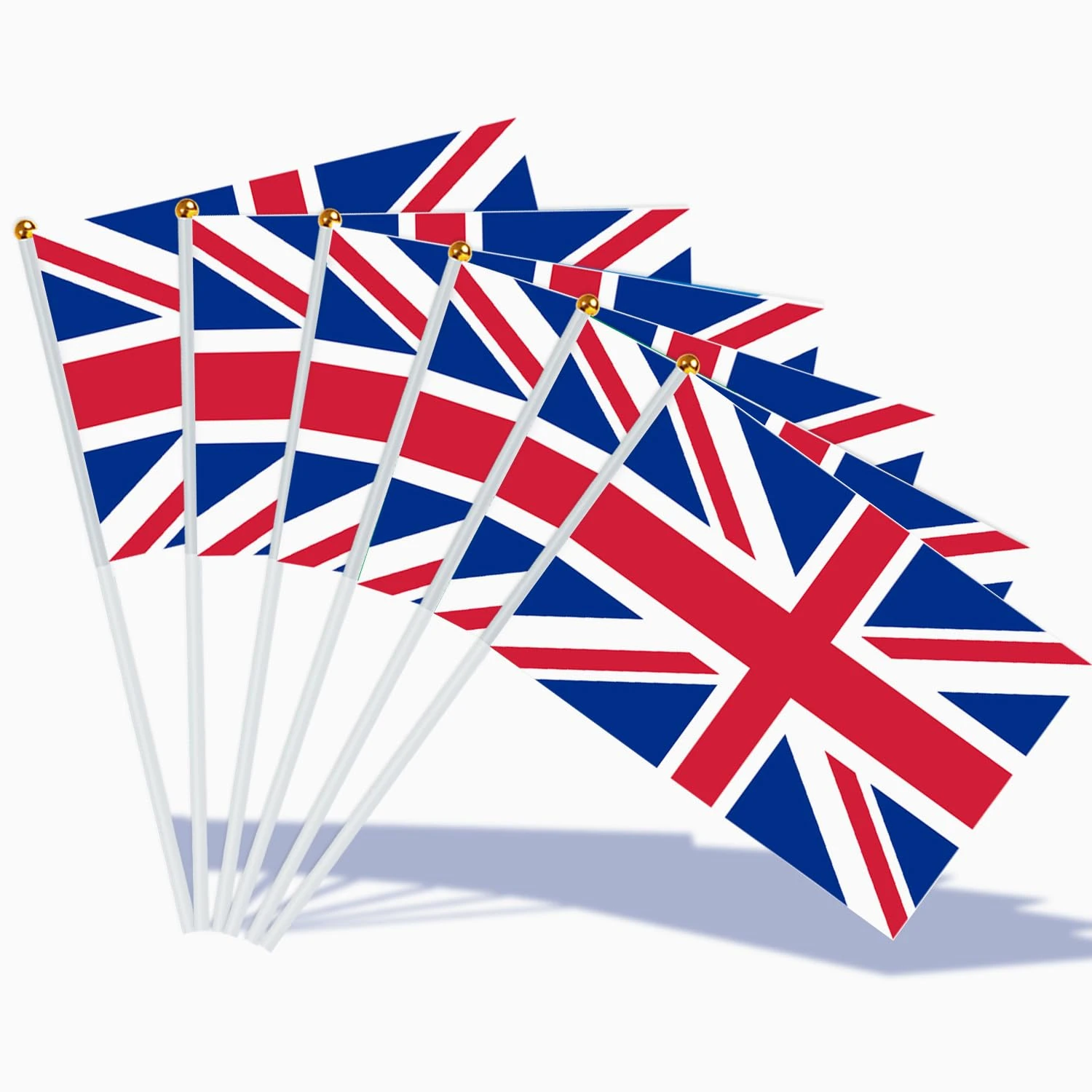 AhfuLife Union Jack Flags on Sticks, 15pcs Hand Held Great Britain British Medium Flags with 40cm White Pole for World Cup Football Street Garden Party Decorations (20 x 28 cm - 15pcs)