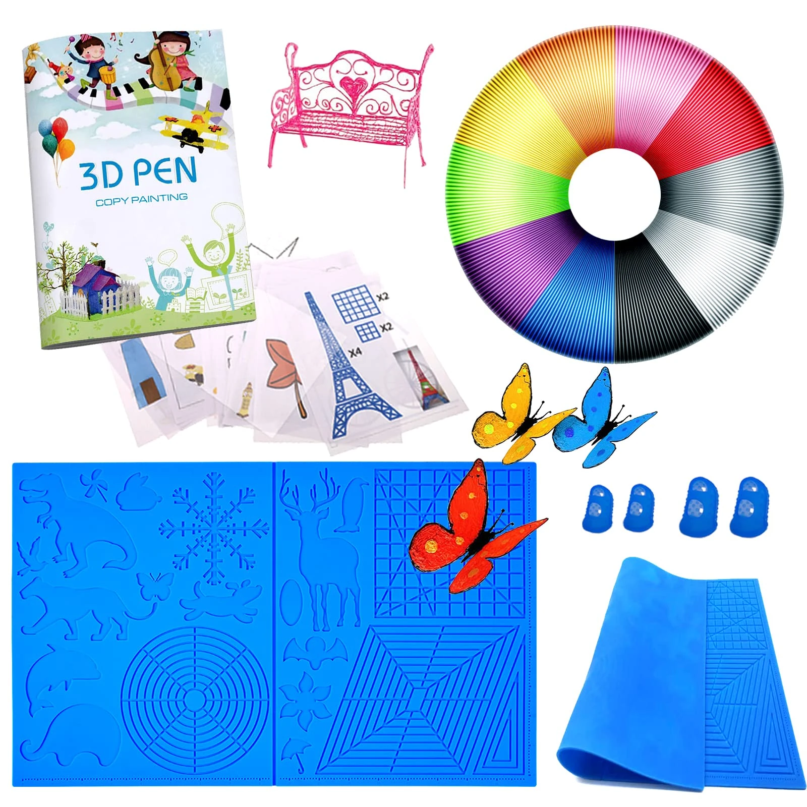 COPSD PLA 3D Printing Pen - Silicone Stamp Model Scrapbooking 10 Colors 1.75mm Total 50 Meters Large 40 Patterns Finger Protectors for Copy Album DEC00016