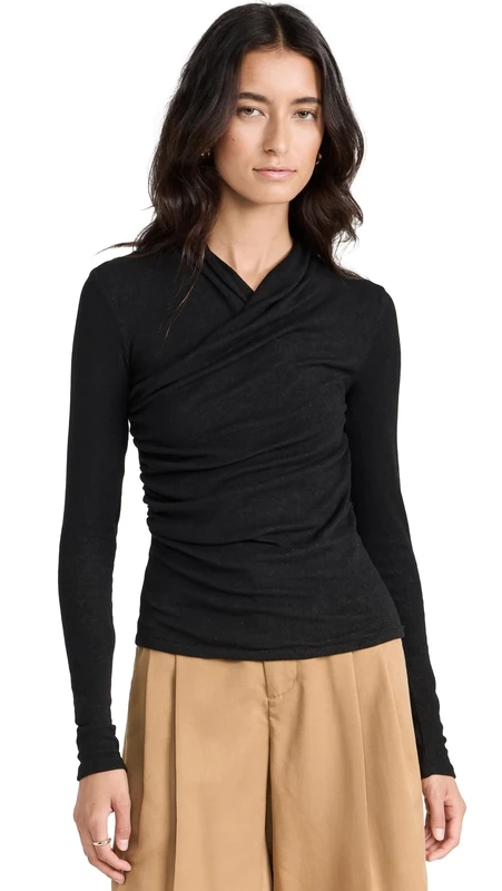 Vince Women's Fixed Wrap Top, Black, L