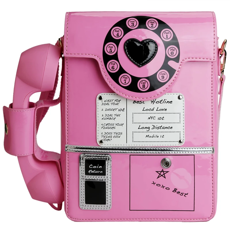 QiMing Retro dial telephone Crossbody Shoulder Bag,Pu Movable microphone Purse for Women, B-pink B, M - Image 1