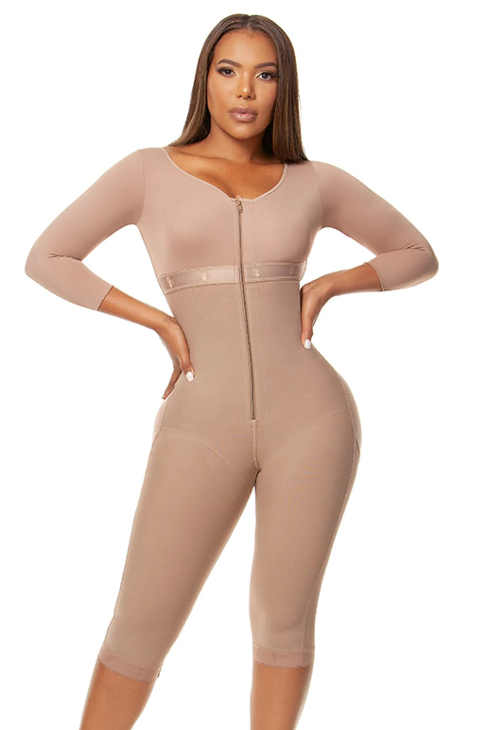 Melibelt 3015 Fajas Colombianas Reductoras Y Moldeadoras Compression Garment Shapewear For Women With Bra, Mocca, XS