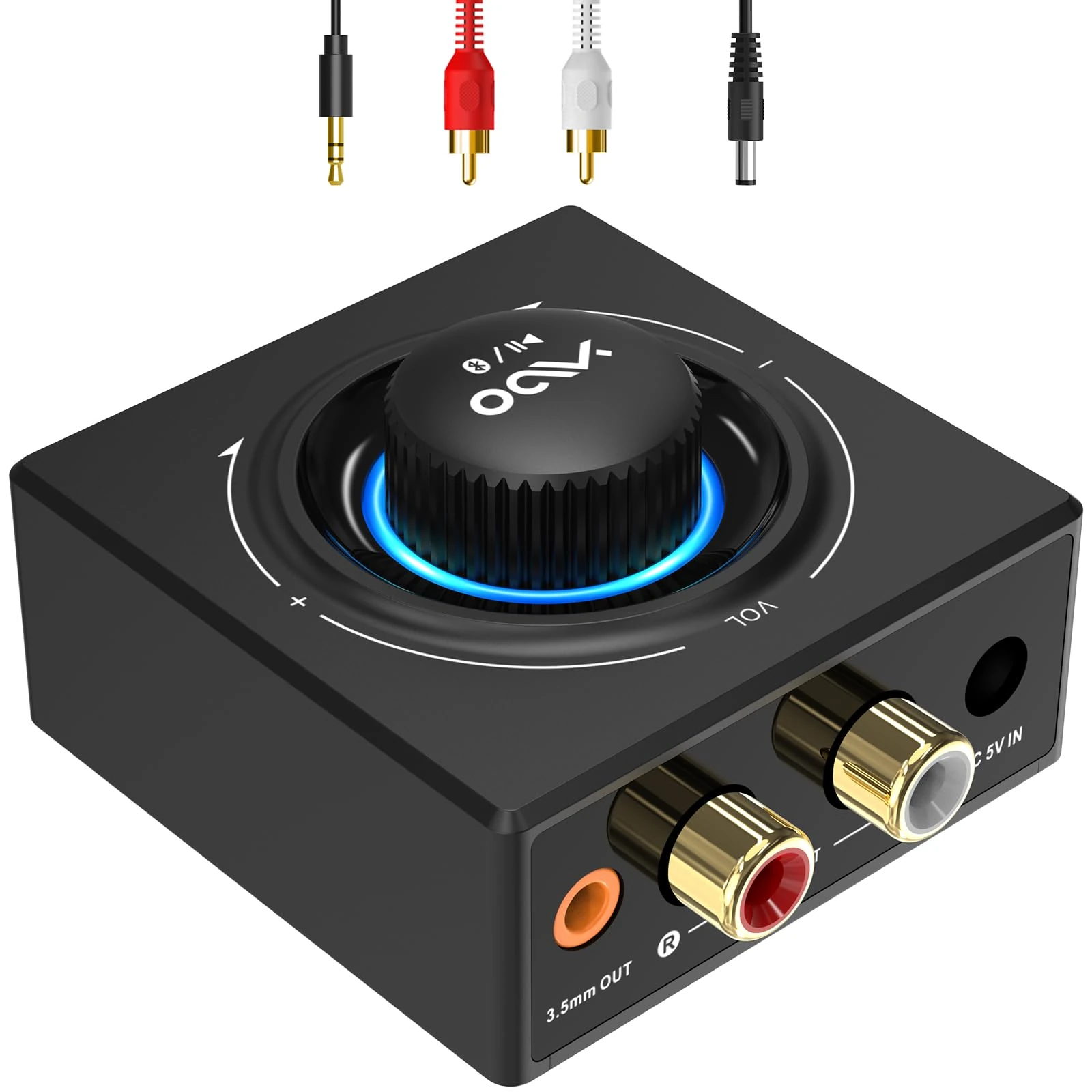 YMOO Bluetooth 5.3 Receiver for HiFi, Wireless Audio Adapter with AUX 3.5mm/RCA Jack, Long Range Music Adaptor Volume Control for Home Stereo/Amplifier from Smartphone/PC, Dual Link for Two Speakers