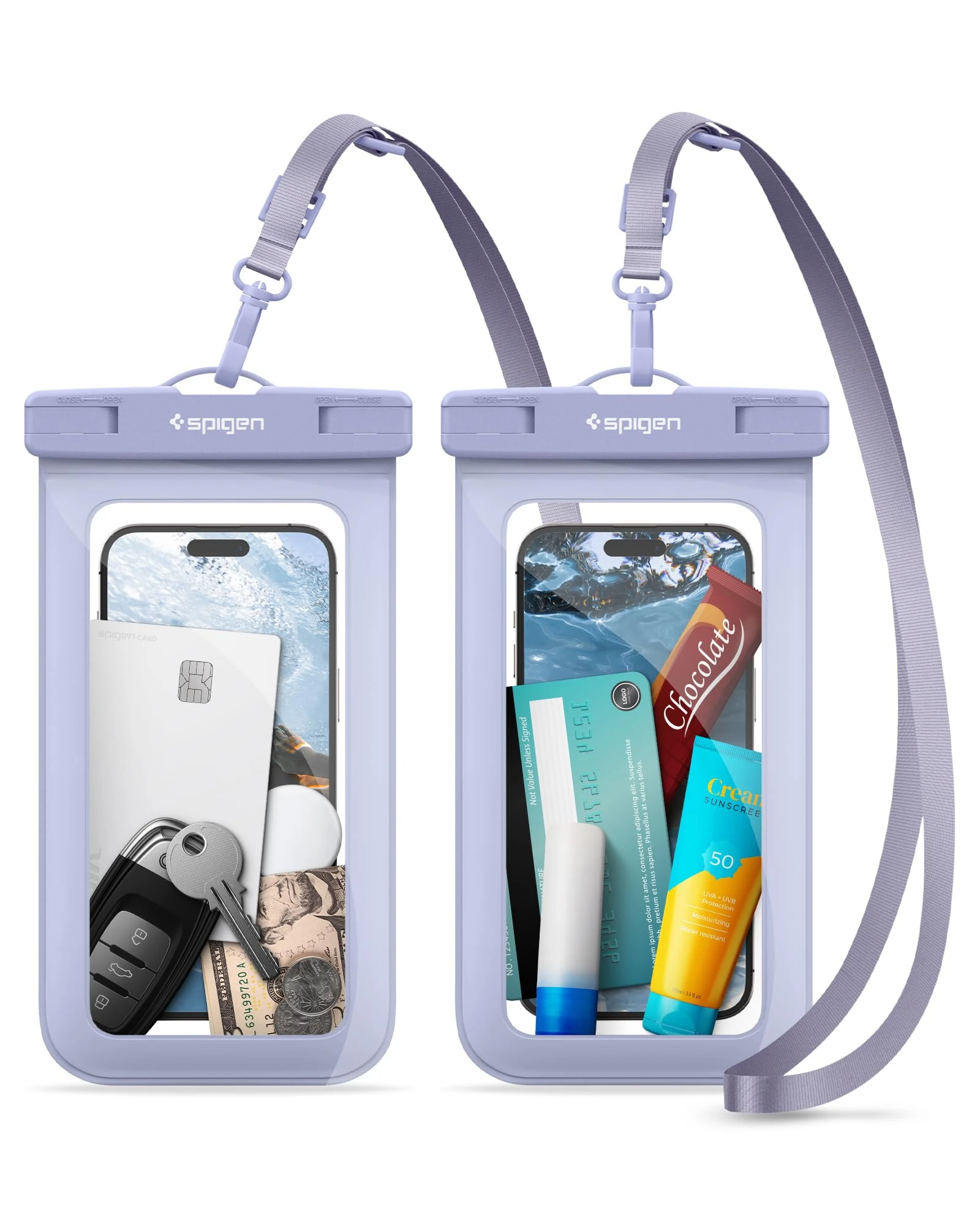 Spigen [2 PACK Aqua Shield Waterproof Phone Pouch Up to 8.2, [Extra Large] IPX8 Phone Case for swimming for iPhone 16 16e 15 14 13 Pro Max, Samsung S25 S24 Ultra, Pixel more - Aqua Blue