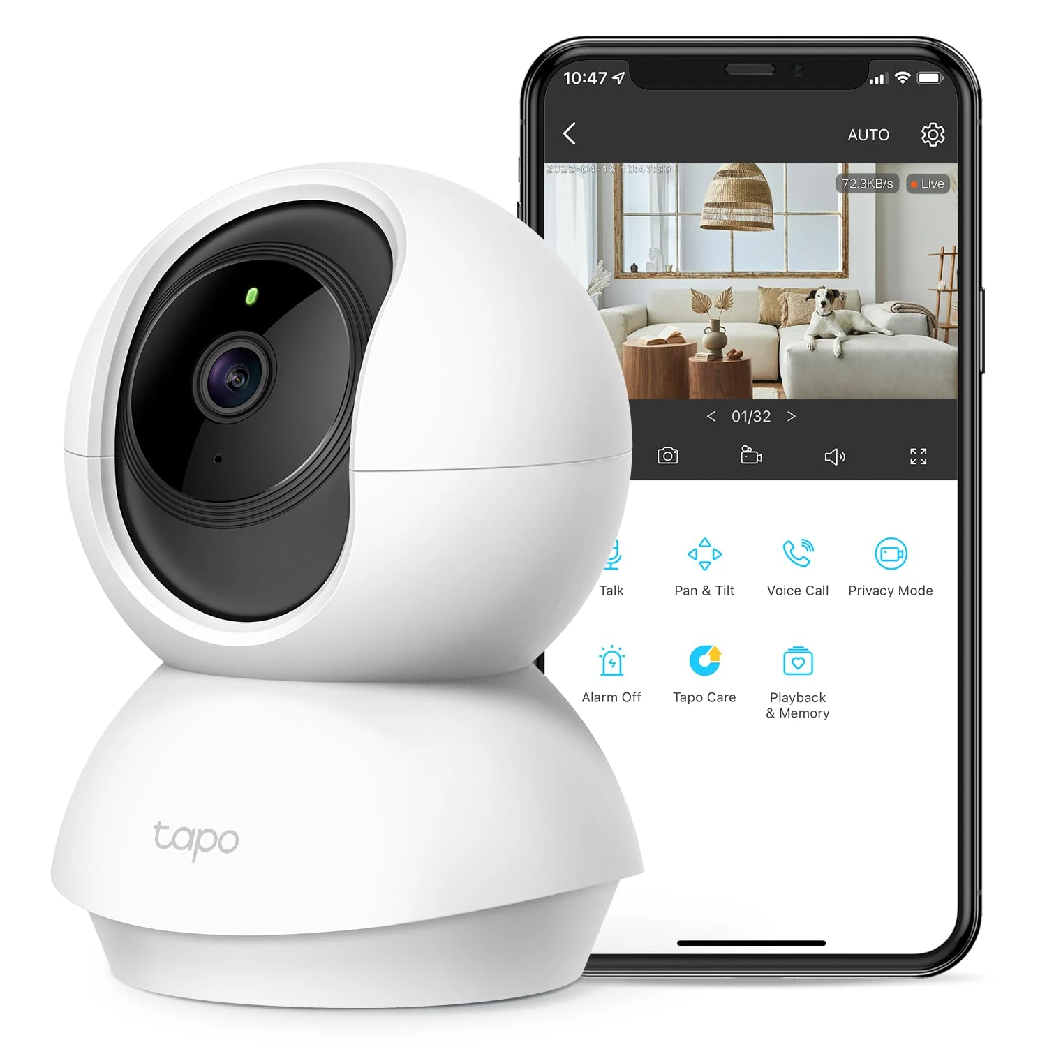 Tapo TP-Link 2K Pan Tilt Security Camera for Baby Monitor, Dog Camera w/Motion Detection, 2-Way Audio Siren, Night Vision, Cloud &SD Card Storage (Up to 256 GB), Works with Alexa & Google Home (C210)