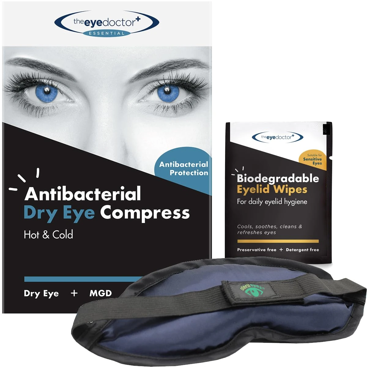 The Eye Doctor Heated Eye Mask + 40 Eyelid Wipes Bundle - Warm Eye Compress for Relief from Dry Eyes Blepharitis & MDG Treatment - Complete Eye Care Kit with Preservative Free Wipes