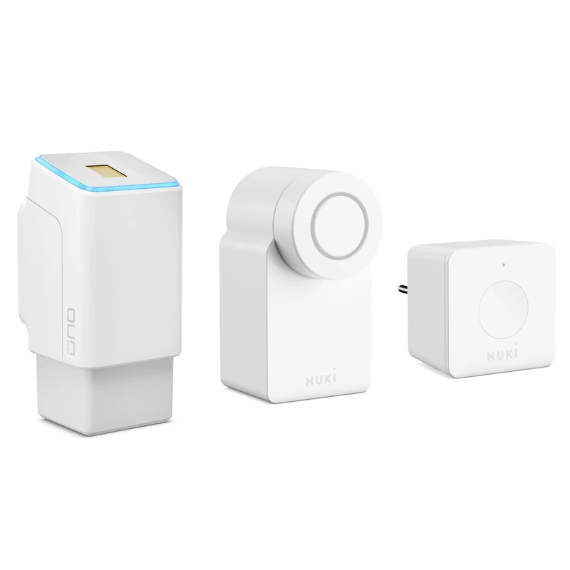 EKEY UNO 200206 Fingerprint with Battery Including Nuki Combo 3.0 (Smart Lock + Bridge) White Operated retrofit Set for All Standard Doors