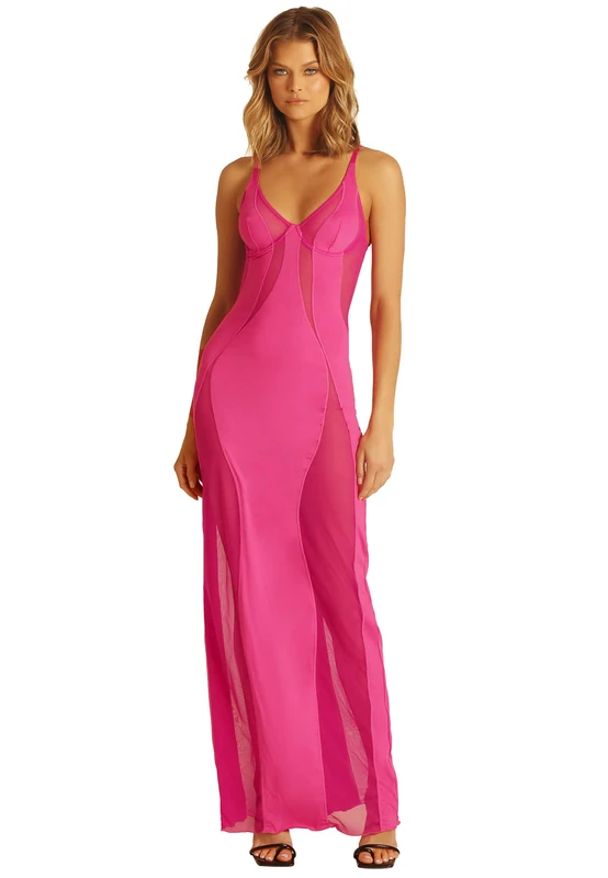 OW Intimates Women's Swirl Long Dress, Pink, XL - Image 1