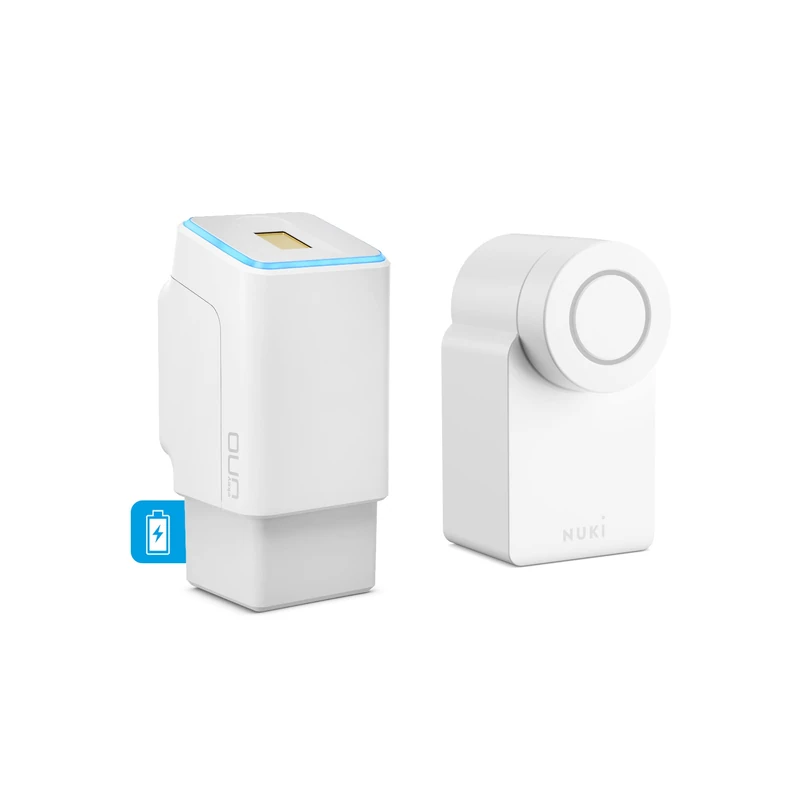 EKEY UNO 200204 Fingerprint with Battery Including Nuki Smart Lock 3.0 White, Battery-Operated Retrofit Kit for All Standard Doors, White