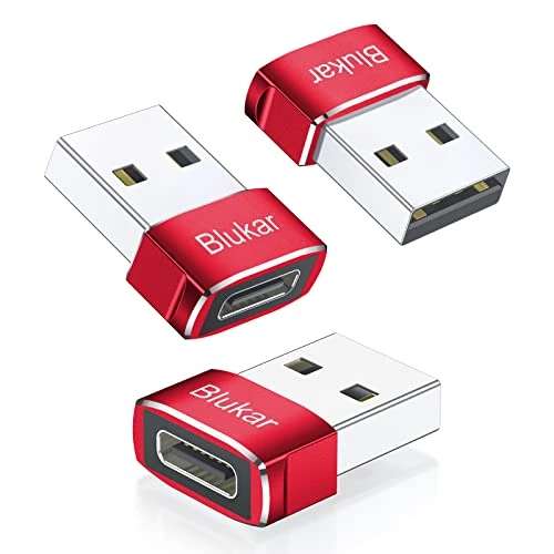 Blukar USB C Female to USB Male Adapter, [3 Pack] Type C to USB A Converter for Fast Charging & Data Sync, Compatible with iPhone 15/14/13/12/11 Pro, iPad Air 6, Galaxy S21 S20- Red