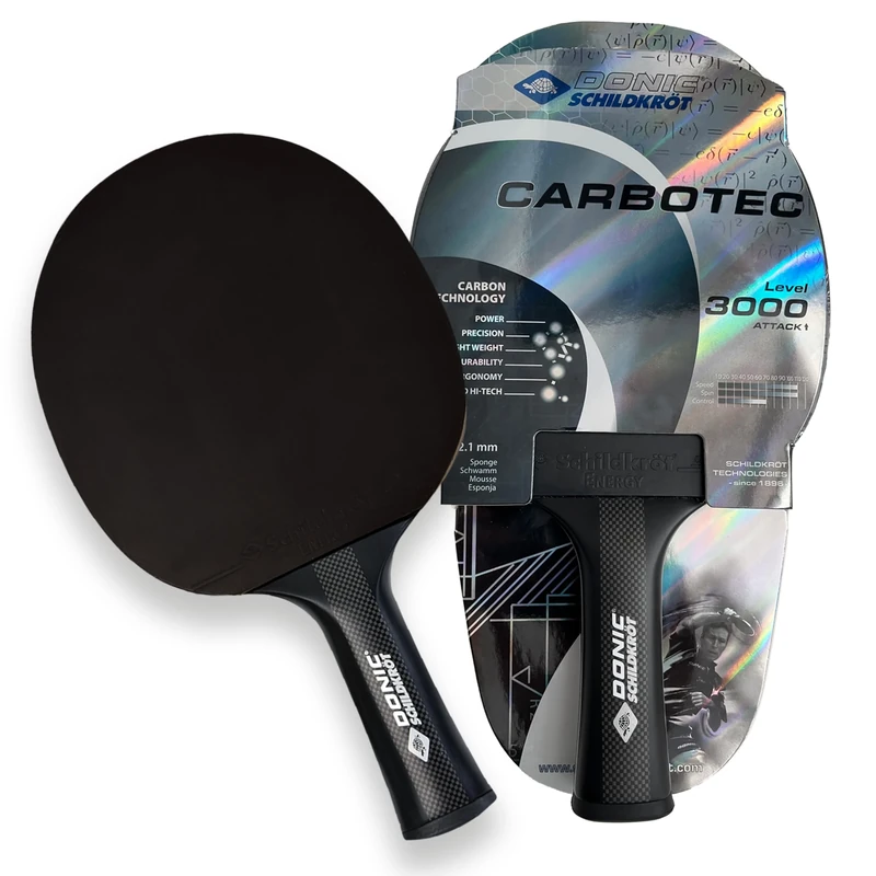 Donic-Schildkröt CarboTec 3000 Table Tennis Racket, 50% Carbon, 2,1 mm Sponge, Energy QRC Pad - ITTF, 758220