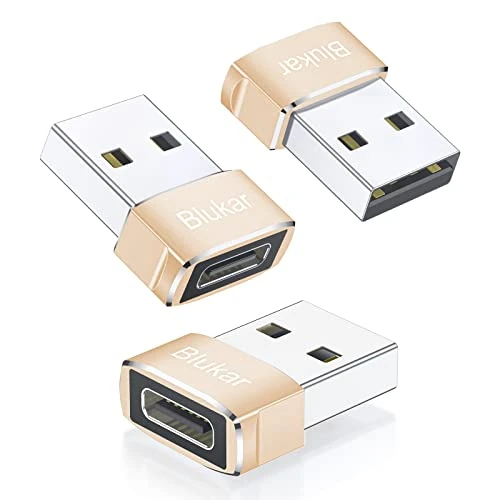 Blukar USB C Female to USB Male Adapter, [3 Pack] Type C to USB A Converter for Fast Charging & Data Sync, Compatible with iPhone 15/14/13/12/11 Pro, Galaxy S21 S20- Champagne Gold