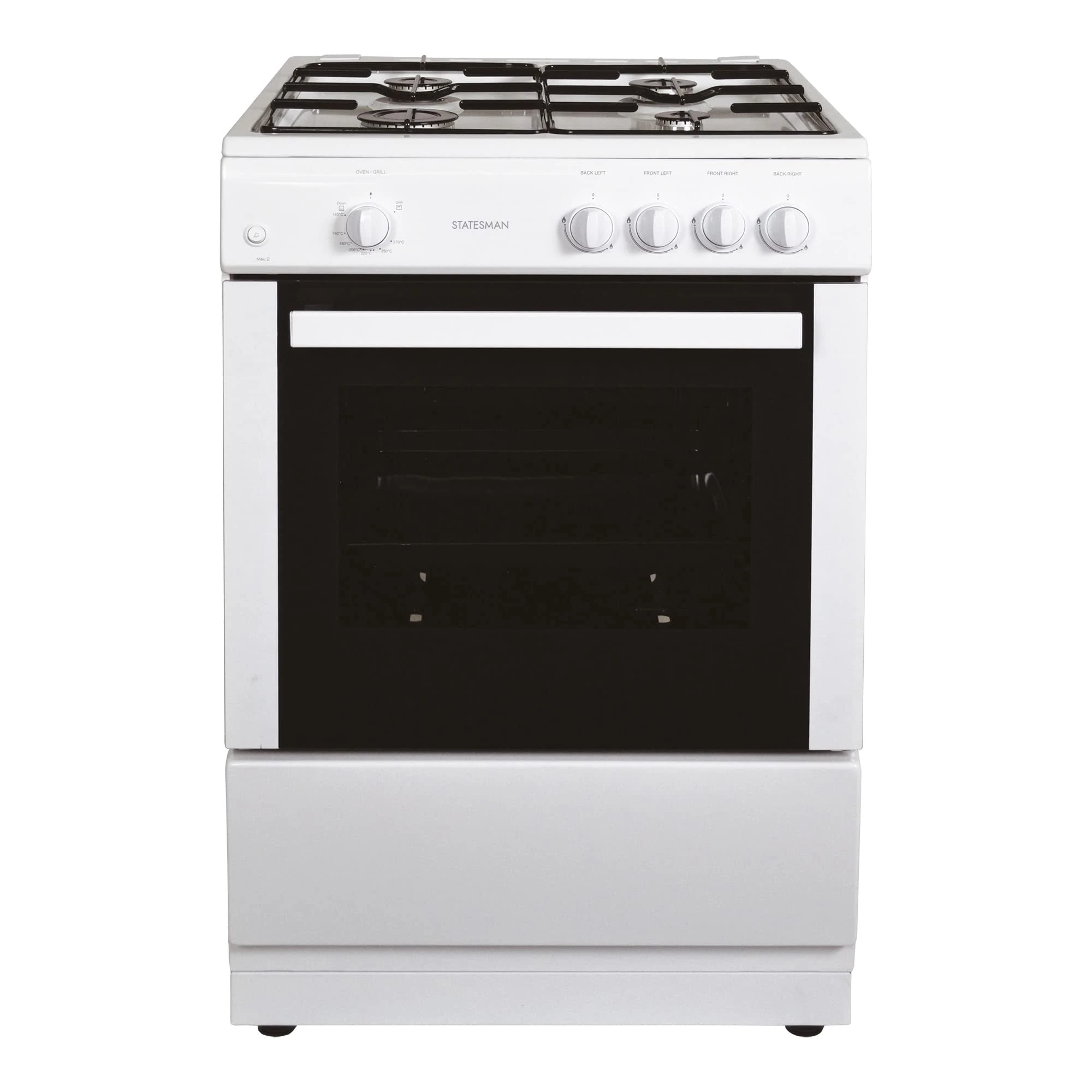 Statesman MAXI60GSF Single Cavity Gas Cooker, Integrated Grill, 60cm, White