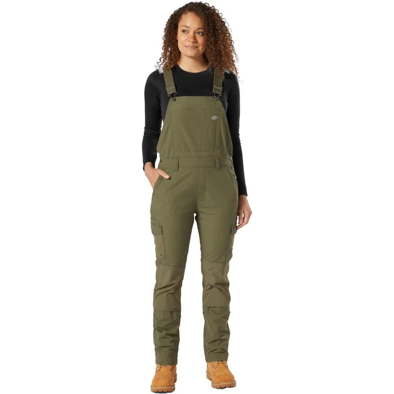 Dickies Women's Protective Bib Women s Dungarees, RINSED MILITARY GREEN, S-XXL UK