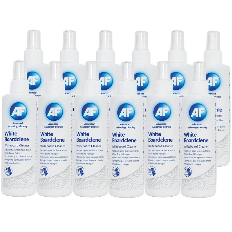 AF Whiteboard Cleaner Spray Solution | Fluid for White Board Surface Cleaning | Ideal for Schools, Offices, Classrooms + Labs - 12 x 250ml Bottle