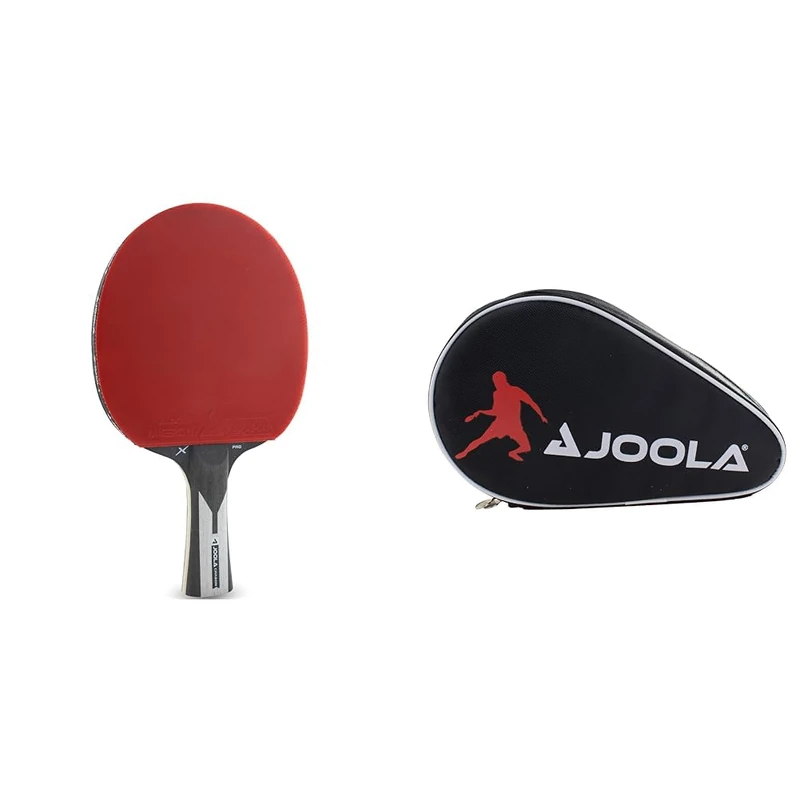 JOOLA Carbon X Pro ITTF Approved Professional Ping Pong Racket, Black/Grey & 80505 Table Tennis Bat Cover Pocket, Black/Red, 28 x 17 x 4 cm