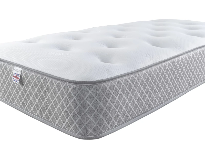 Aspire Beds Quad Comfort Eco Fillings & AC Aspire-Cool Touch Crystal Ortho Luxury Tufted Sleep Surface Hybrid Bonnell Or Pocket Sprung Premium Mattress, Pocket Spring, Grey Border, 4ft 6 Double