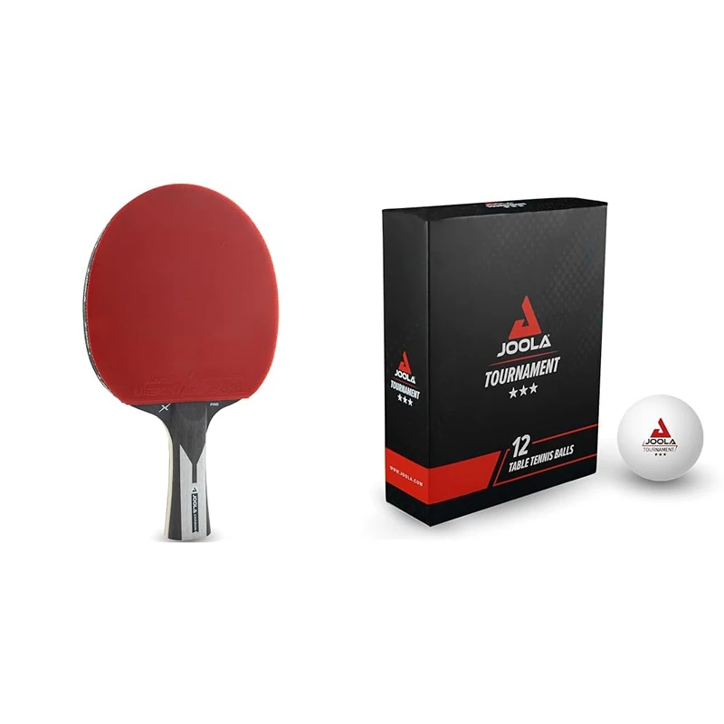 JOOLA Table Tennis Bat Carbon X Pro ITTF Approved Professional Competition Ping Pong Racket Black/Grey 2.0 MM Sponge & Unisex - Adult Tournament 40+ Table Tennis Balls, White, One Size