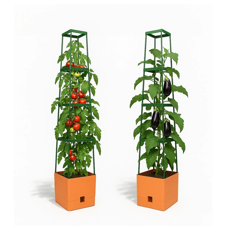 Bio Green Maxitom - 4.9ft Trellis for Climbing Plants - Plant Support for Climbing Plants, Vines, Vegetables, Tomatoes - Garden Trellis - Planter Box with Trellis - 2 Pack Plant Towers - Terracotta - Image 1