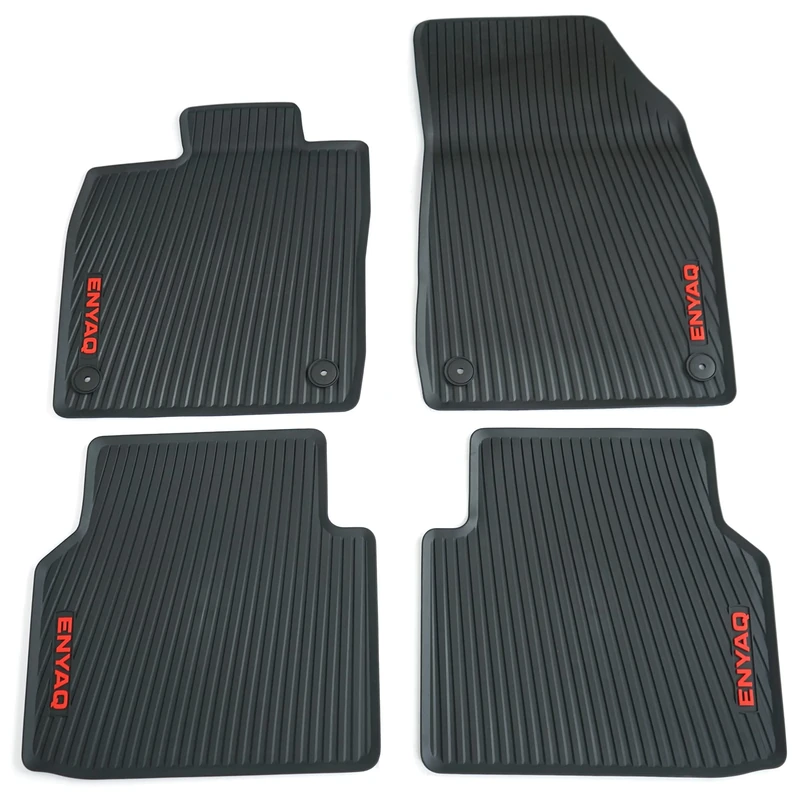 Skoda 5LA061500B All-Weather Floor Mats, 4 x Rubber Floor Mats, with Enyaq Lettering, Black/Red