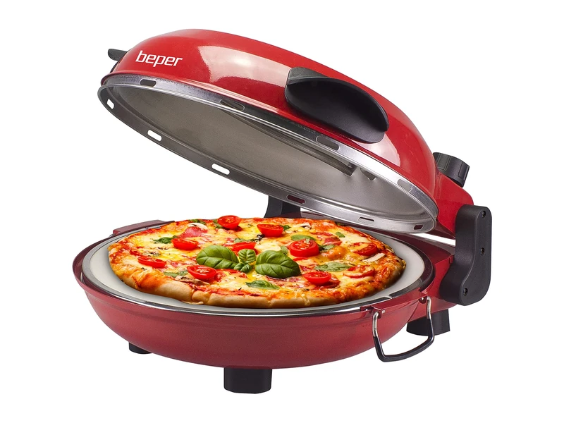 BEPER P101CUD300 Pizza Oven, Pizza Maker, Electric Oven, 1200W, Temperature 400 degrees, Timer, Baking Levels, Refractory Stone Plate, Diameter 31cm, Red