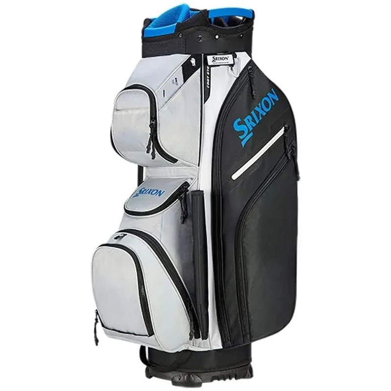 Srixon, Premium Cart Golf Bag, 14 Club Divider, 11 Zipper Pockets including a Velour-lined Valuable& an Insulated Coller Pocket, Score Card, Pen& Divot Holders, Cart Lock Bottom Base, GREY/BLACK