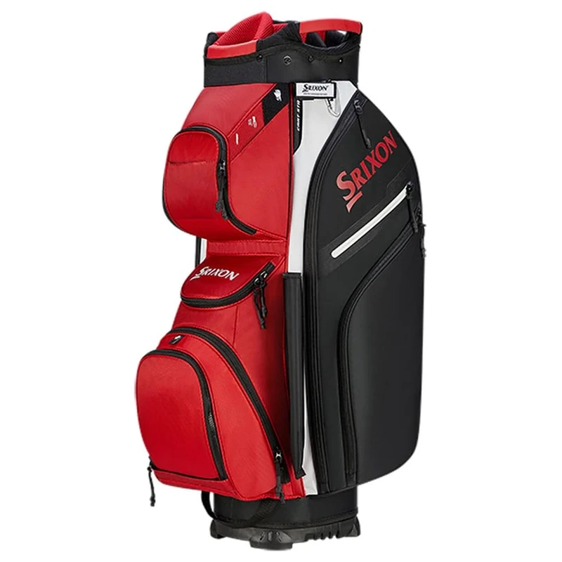 Srixon - Premium Cart Golf Bag - 14 Club Divider - 11 Zipper Pockets including a Velour-lined and an Insulated Coller Pocket - Score Card, Pen Divot Holders - Lock Bottom Base, UNIQ SIZE, Red/Black