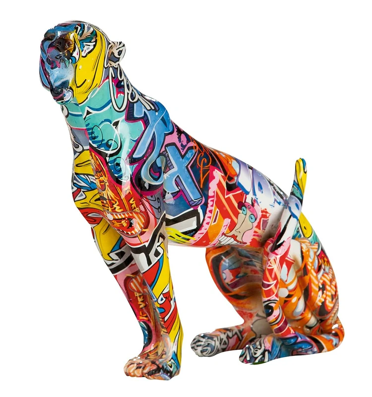 Casablanca Decorative Figure Sculpture Cheetah Modern Animal Figure Made of Resin in Street Art Graffiti Design Multicoloured Height 33 cm