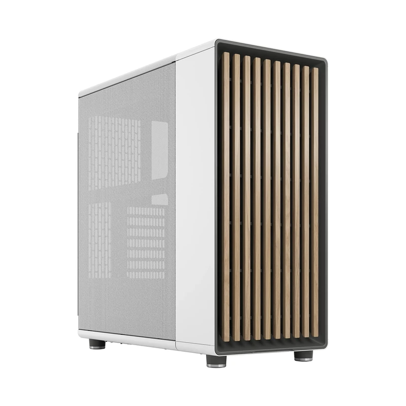 Fractal Design North Chalk White - Wood Oak front - Mesh side panels - Two 140mm Aspect PWM fans included - Type C USB - ATX Airflow Mid Tower PC Gaming Case