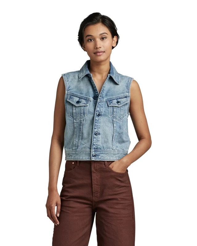 G-Star Women's Slim Denim Vest, Blue (sun faded air force blue D22582-B988-C947), L