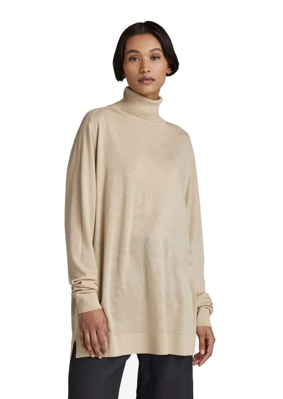 G-Star Women's Knitted Turtleneck Sweater Loose, Beige (brown rice D22502-B692-D309), L
