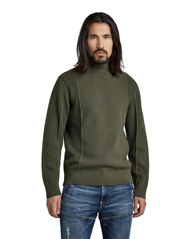 G-Star Men's Knitted Turtleneck Sweater Structure , Green (dk green D22532-D239-884), S