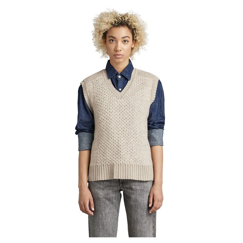 G-Star Women's Knitted Slipover Vest Structure Loose, Beige (brown rice D22405-C928-D309), S
