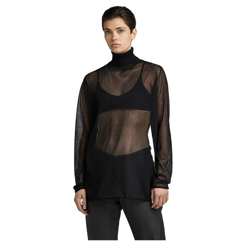 G-Star Women's Sheer Loose Turtle Knitted Sweater, Black (dk black D22535-D140-6484), M