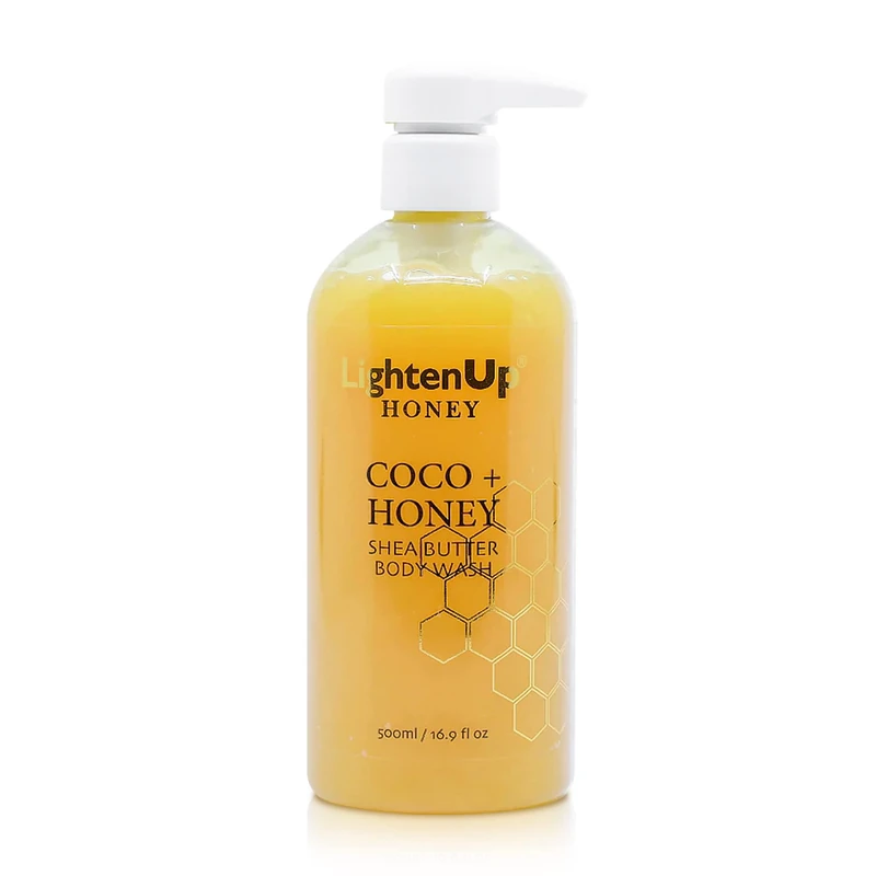 LightenUp Honey Body Wash - 16.9 Fl oz / 500 ml - Natural Shower Gel, Cruelty Free, Premium Honey Extract, with Shea Butter