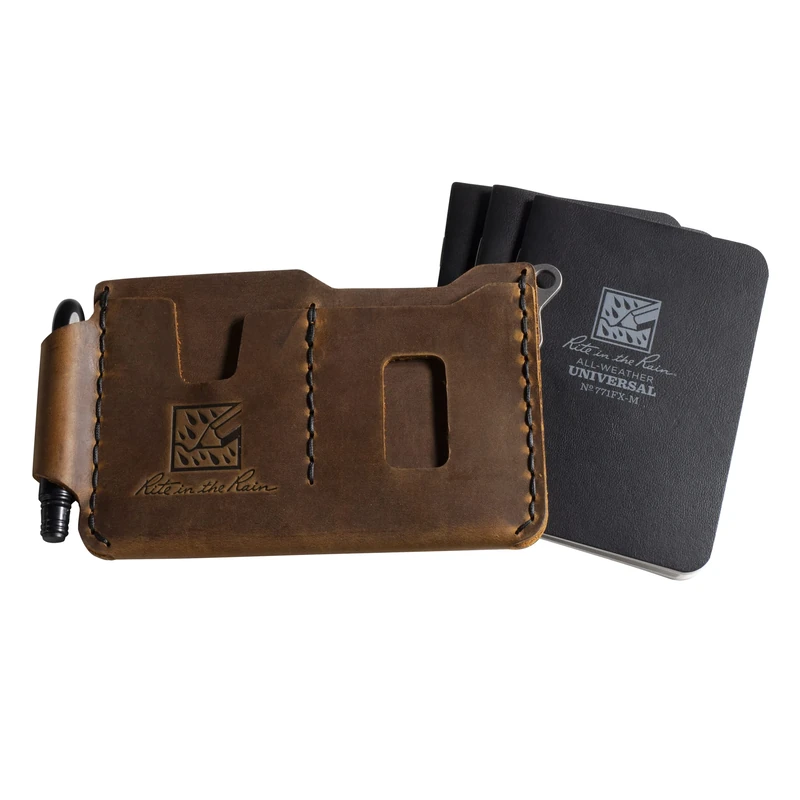Rite in the Rain The SHERPA Genuine Leather Notebook Wallet Kit, 6.875" x 3.75". Includes an EDC Pocket Pen and a 3 Pack of Stapled Notebooks (No. H771-KIT)