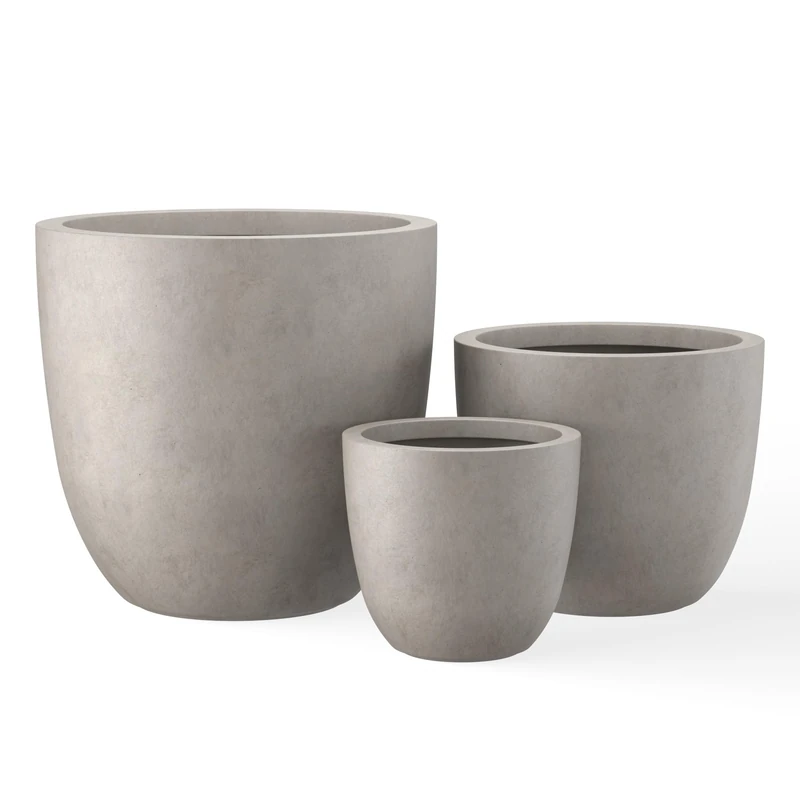 Kante Planter, Fiberglass, Weathered Concrete, 18" W + 14" W + 10" W - Image 1