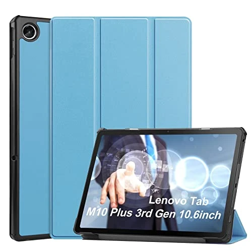 YRH for Lenovo M10 Plus 3rd Gen 10.6 inch Case (TB125FU|TB128FU|TB128XU), Slim Light Hard Shell Stand Tablet Cover for Lenovo Tab M10 Plus Case Gen 3, with Auto Sleep-Wake, Skyblue