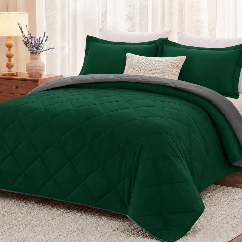 downluxe King Size Comforter Set - Dark Green and Grey King Comforter, Soft Bedding Sets for All Seasons -3 Pieces - 1 Comforter (104"x92") and 2 Pillow Shams(20"x36")