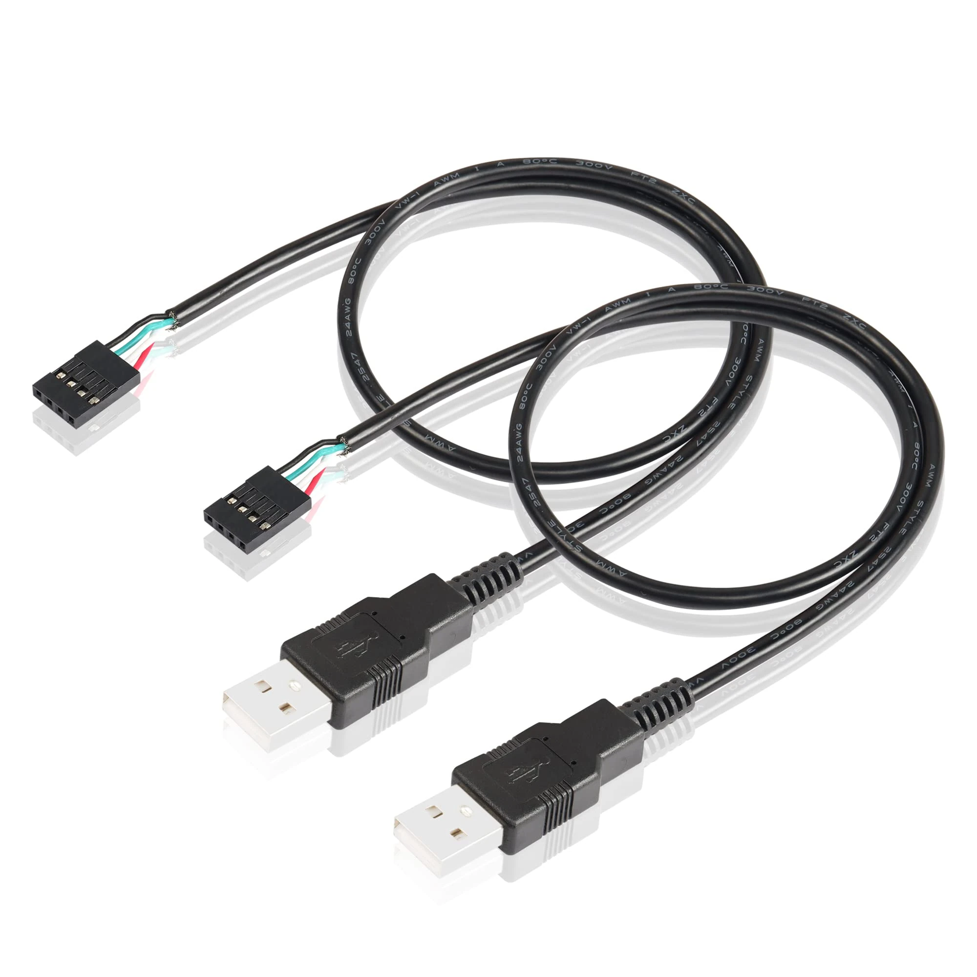 PNGKNYOCN 4Pin Motherboard Female Header to USB Adapter Cable,2 Pack USB 2.0 Type A Male to Dupont 4 Pin Female Motherboard Cable Cord（50cm）