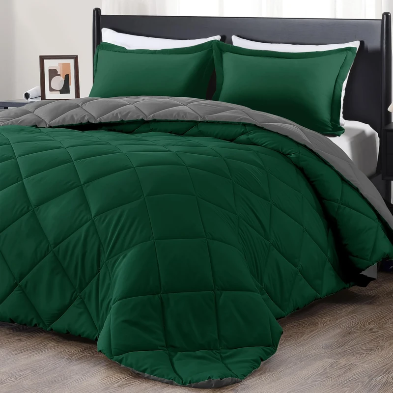 downluxe Twin Comforter Set - Dark Green and Grey Twin Comforter, Soft Bedding Sets for All Seasons -2 Pieces - 1 Comforter (66"x92") and 1 Pillow Sham(20"x26")