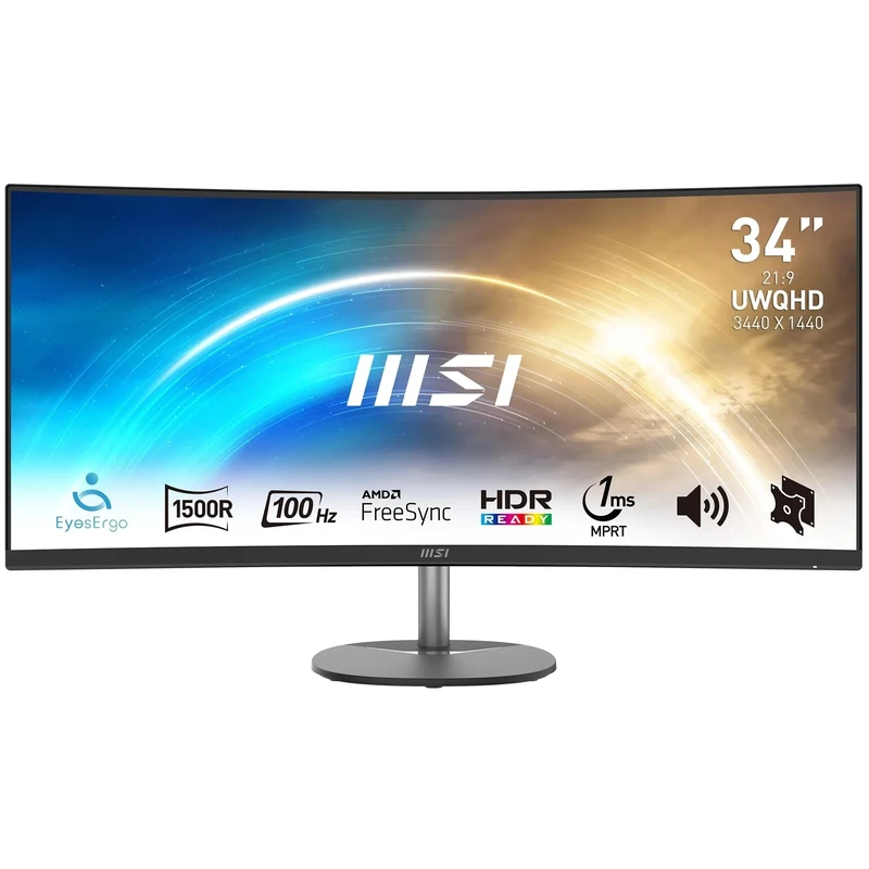 PRO MP341CQ 34 inch 21:9 UWQHD Office Monitor - 3440 x 1440 1500R Curved Panel, 100Hz Refresh Rate, HDR Ready, VESA-Mount Supported, 3000:1 Contrast ratio, Tilt-Adjustable - DP 1.2a, 2 x HDMI 2.0b