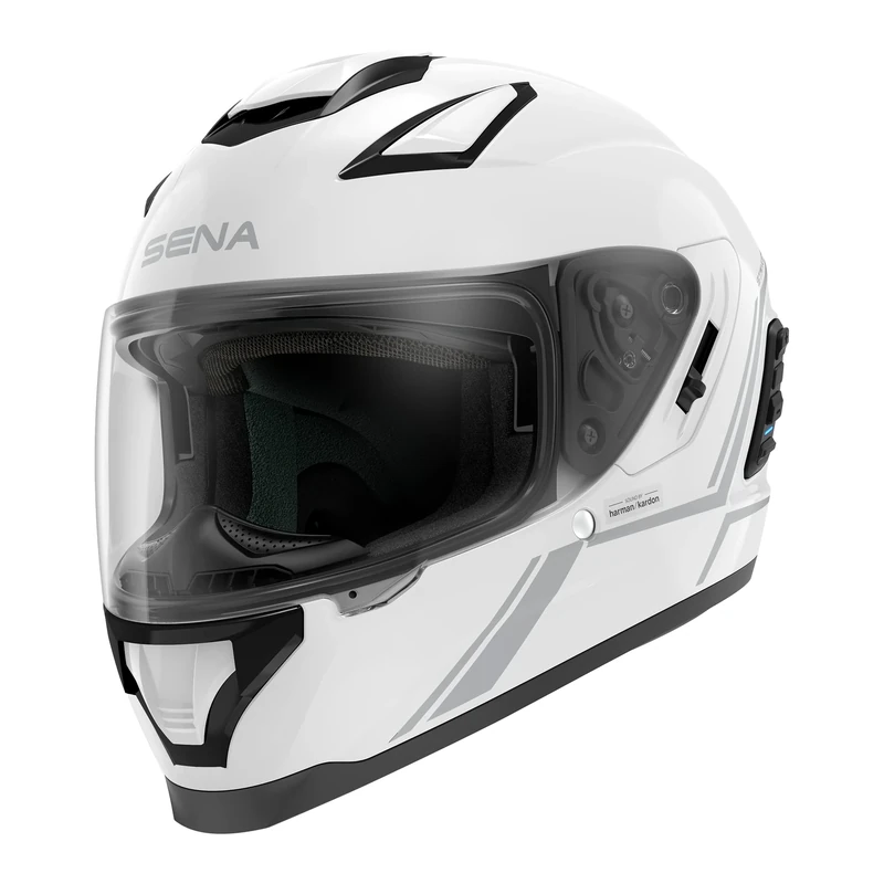 Sena Stryker Full Face Smart Helmet with Integrated Mesh and Bluetooth Communications, LED Taillight, and SOUND by Harman Kardon (Gloss White, XL)