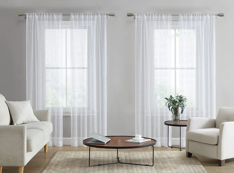 Laura Ashley White Sheer Curtains with Rod Pocket, Each Panel Measures 38" W x 96" L, Lehman, 4 Panels - Image 1