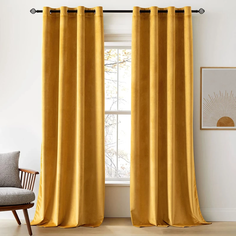 Woaboy Super Soft Velvet Blackout Curtains for Living Room Luxury Eyelet Drapes for Home Decoration Bedroom Window Treatment for Thermal Insulated & Room Darkening W 90 x L 90 Peacock Blue 2 Panles
