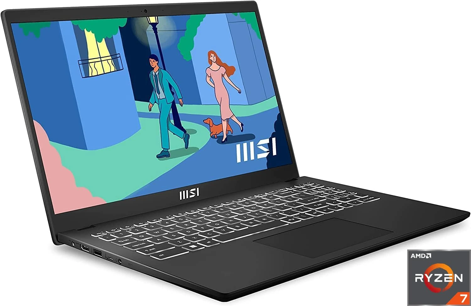 MSI Modern 15 Inch FHD Laptop - (Ryzen 7-7730U, AMD Radeon Graphics, 8GB RAM, 512GB SSD, Windows 11 Home) - Classic Black